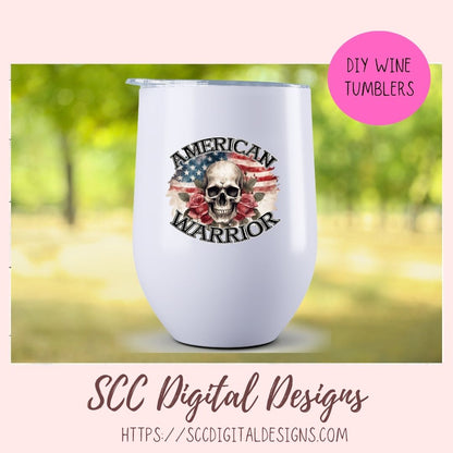 Skull PNG, American Warrior Clipart for Women, Rose Sublimation Design for Stickers for Girlfriend, Red White & Blue Flag for Wall Art