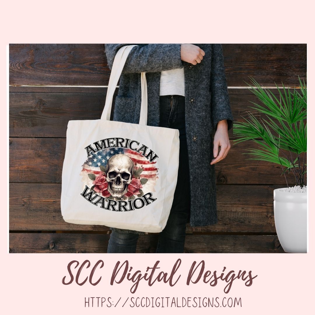Skull PNG, American Warrior Clipart for Women, Rose Sublimation Design for Stickers for Girlfriend, Red White & Blue Flag for Wall Art