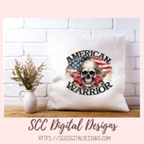 Skull PNG, American Warrior Clipart for Women, Rose Sublimation Design for Stickers for Girlfriend, Red White & Blue Flag for Wall Art