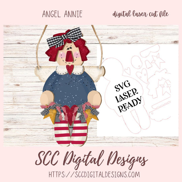 ngel Annie SVG for Glowforge and Laser Cutter Design, DIY American Patriot Craft Patterns, July 4th Front Porch Welcome Sign, Instant Download Digital Woodworking Pattern