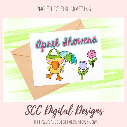 April Showers Bring May Flowers Clipart for Girls' Stickers, Wordart Ducks & Flower Clip Art for Wall Decor for Kids Rooms, Scrapbooking