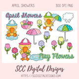 April Showers Bring May Flowers Clipart for Girls' Stickers, Wordart Ducks & Flower Clip Art for Wall Decor for Kids Rooms, Scrapbooking