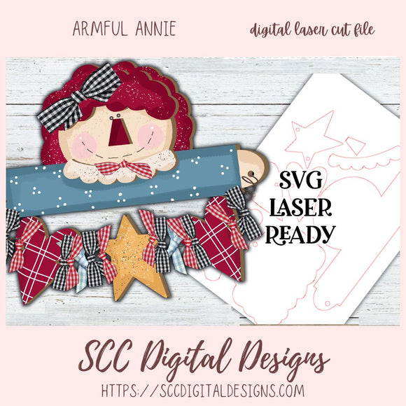 Armful Annie Digital Laser SVG, 3D Layered Primitive Annie Laser Cutting File, Compatible with Glowforge and Laser Cutter Machines