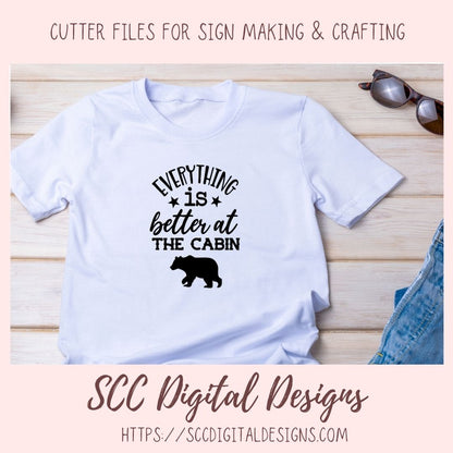 Life is Better at the Cabin SVG, Outdoor Antler T-Shirt for Dad, Rustic Bear Wall Art for Father's Day for Men, Hunting Camp PNG, 2 Designs
