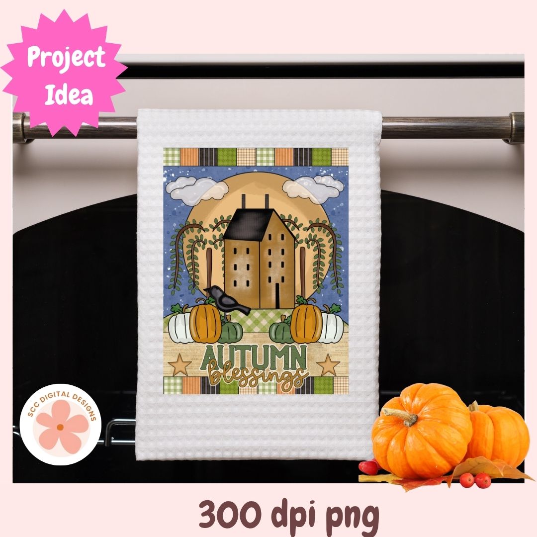 Autumn Blessings Primitive Folk Art Clipart, Rustic Fall PNG, Farmhouse Pumpkin & Crow Digital Download for Wall Art & DIY Crafts