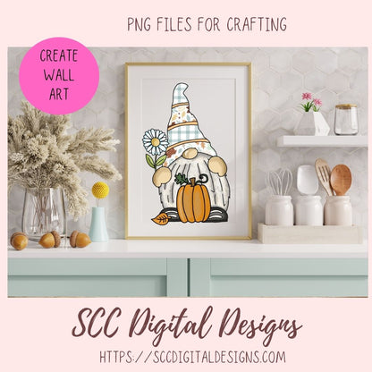 Autumn Gnomes PNG, Pumpkins, Sunflowers, Black Bird Sublimation Clipart for Stickers for Kids, Fall Digital Elements for Paper Crafting