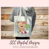 Cute Girly PNG, Whimsical Shopping Bear Clipart for Stickers for Kids, Wordart for Digital Planners, Nursery Decor, Scrapbooking Elements