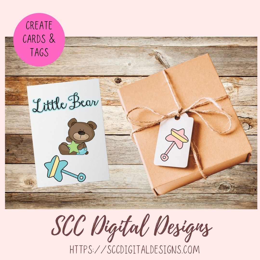Baby Bear Clipart PNG, Bundle includes Wordart, Digital Papers, and 16 Elements, DIY Baby Shower Invitation for New Mom, Mother to Be Announcement, Gender Reveal Party Invite, Nursery Decor