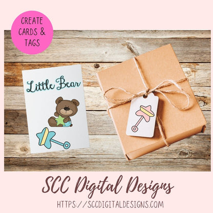 Baby Bear Clipart PNG, Bundle includes Wordart, Digital Papers, and 16 Elements, DIY Baby Shower Invitation for New Mom, Mother to Be Announcement, Gender Reveal Party Invite, Nursery Decor