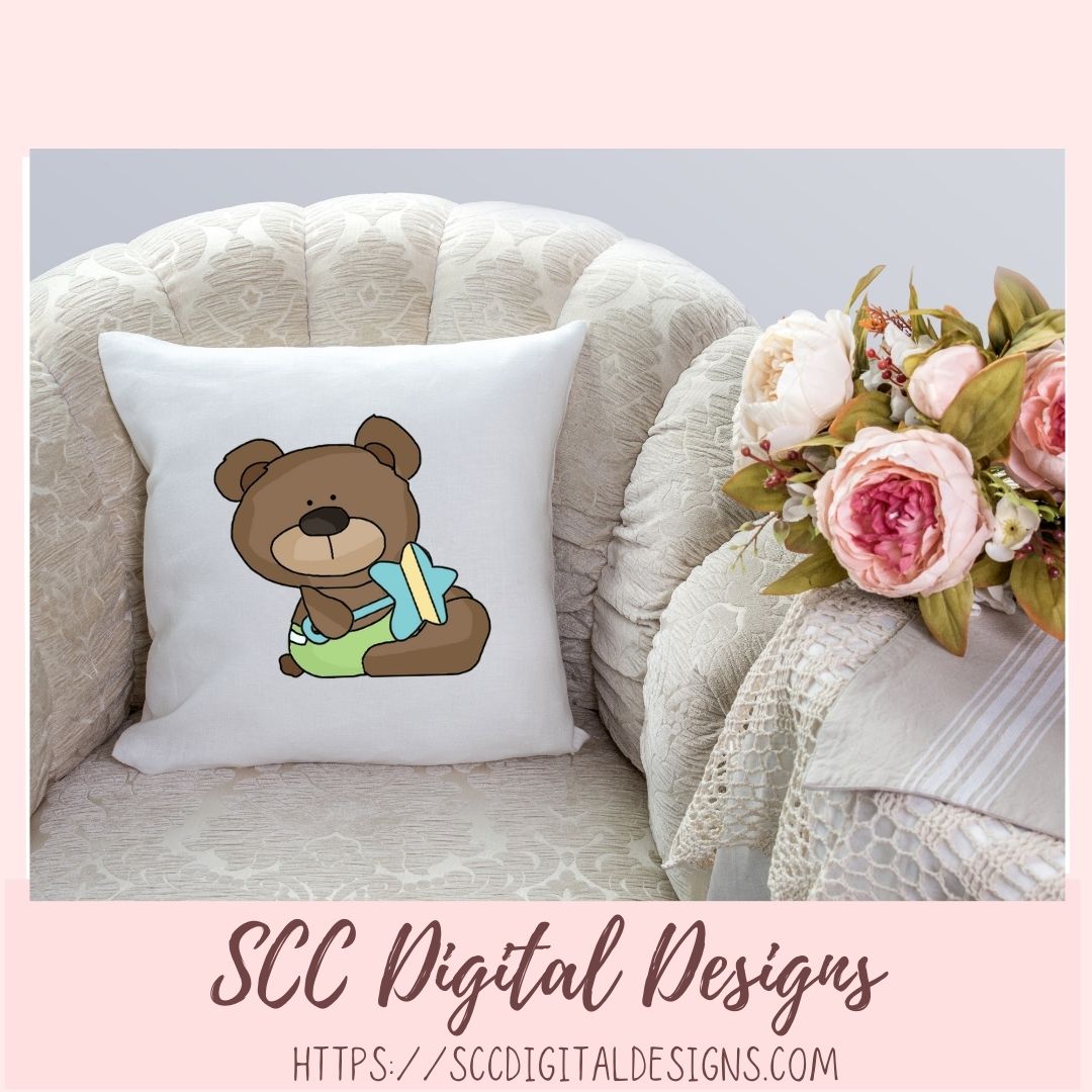 Baby Bear Clipart PNG, Bundle includes Wordart, Digital Papers, and 16 Elements, DIY Baby Shower Invitation for New Mom, Mother to Be Announcement, Gender Reveal Party Invite, Nursery Decor