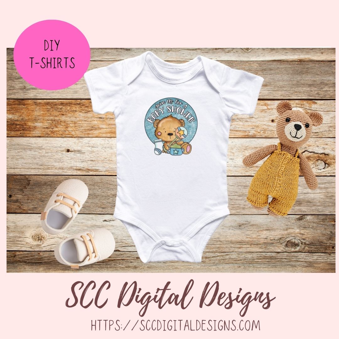 Cute Bear Sublimation PNG, DIY You're Invited to a Baby Shower Invitation for New Mom, Mother to Be Announcement, Gender Reveal Party Invite