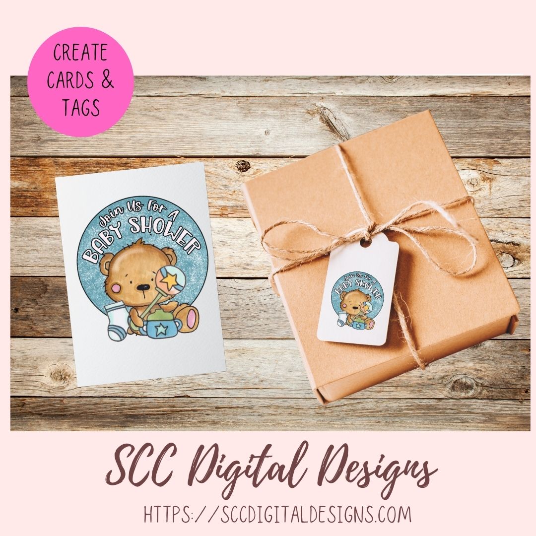 Cute Bear Sublimation PNG, DIY You're Invited to a Baby Shower Invitation for New Mom, Mother to Be Announcement, Gender Reveal Party Invite