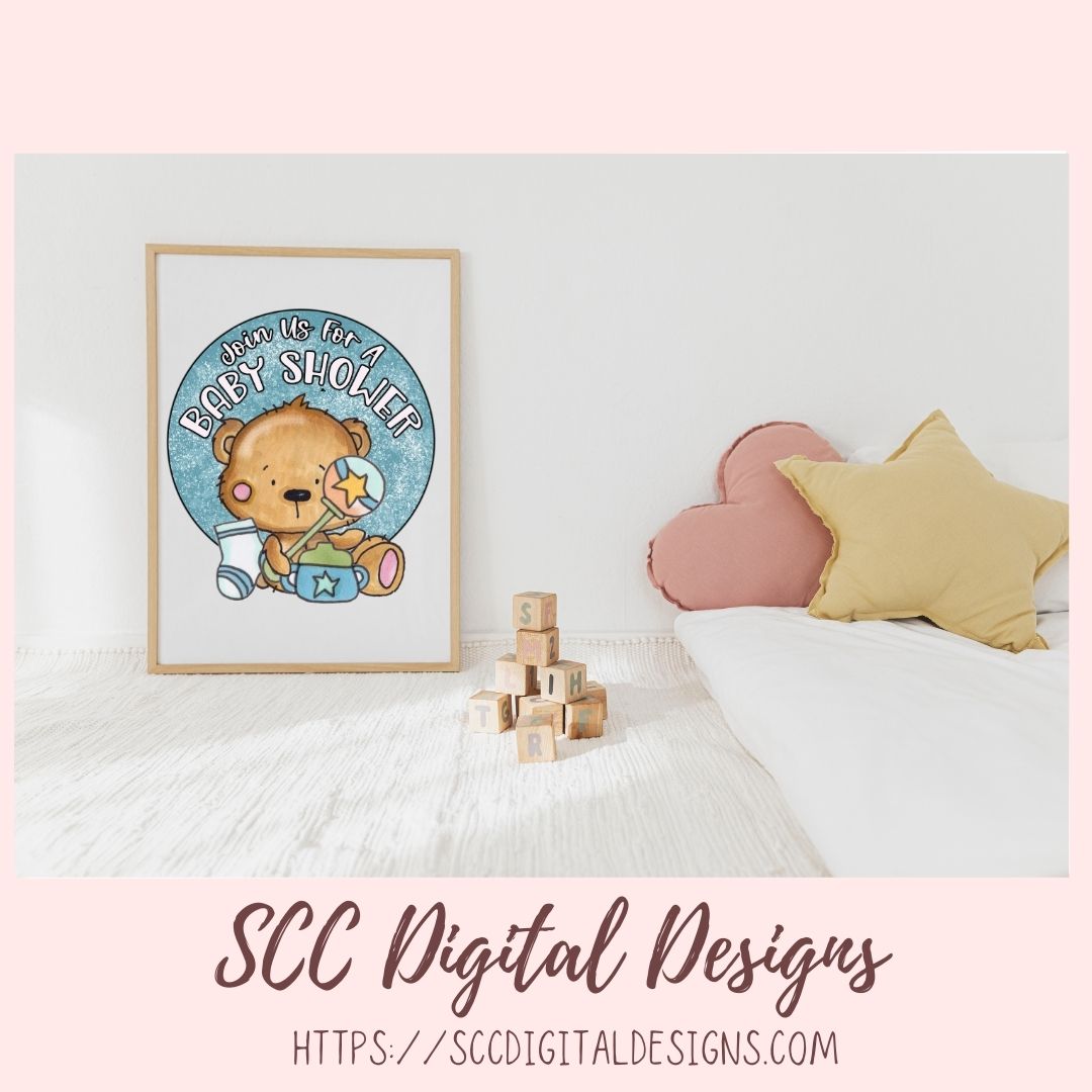 Cute Bear Sublimation PNG, DIY You're Invited to a Baby Shower Invitation for New Mom, Mother to Be Announcement, Gender Reveal Party Invite