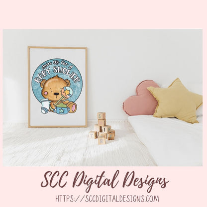 Cute Bear Sublimation PNG, DIY You're Invited to a Baby Shower Invitation for New Mom, Mother to Be Announcement, Gender Reveal Party Invite