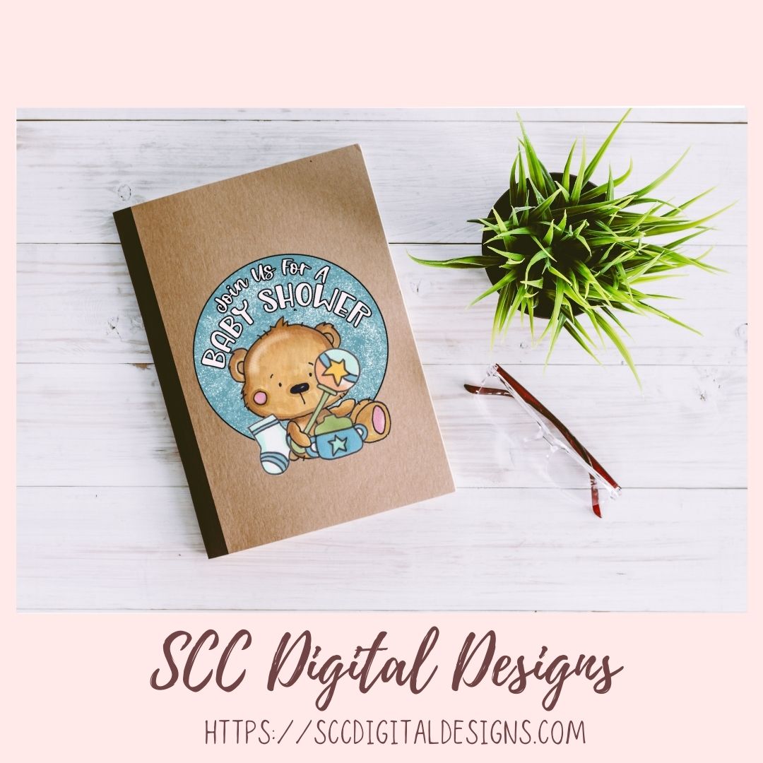 Cute Bear Sublimation PNG, DIY You're Invited to a Baby Shower Invitation for New Mom, Mother to Be Announcement, Gender Reveal Party Invite