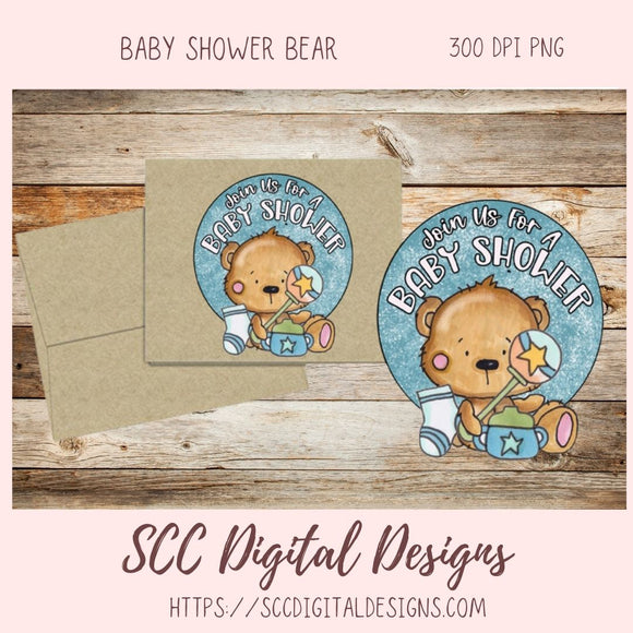 Cute Bear Sublimation PNG, DIY You're Invited to a Baby Shower Invitation for New Mom, Mother to Be Announcement, Gender Reveal Party Invite