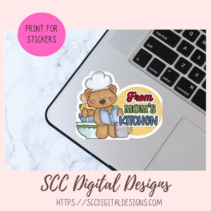 Baked with Love PNG, Whimsical Bear Printable Stickers for Kids for Tumblers, Digital Stickers Goodnotes Compatible Scrapbooking Elements