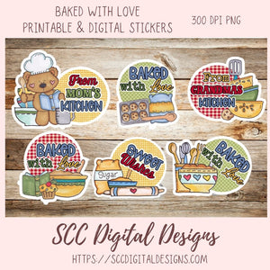 Baked with Love PNG, Whimsical Bear Printable Stickers for Kids for Tumblers, Digital Stickers Goodnotes Compatible Scrapbooking Elements