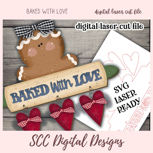 Baked with Love Gingerbread Sign SVG for Glowforge and Laser Cutters, 3D Xmas Lasercut SVG,Instant Download Digital Woodworking Pattern