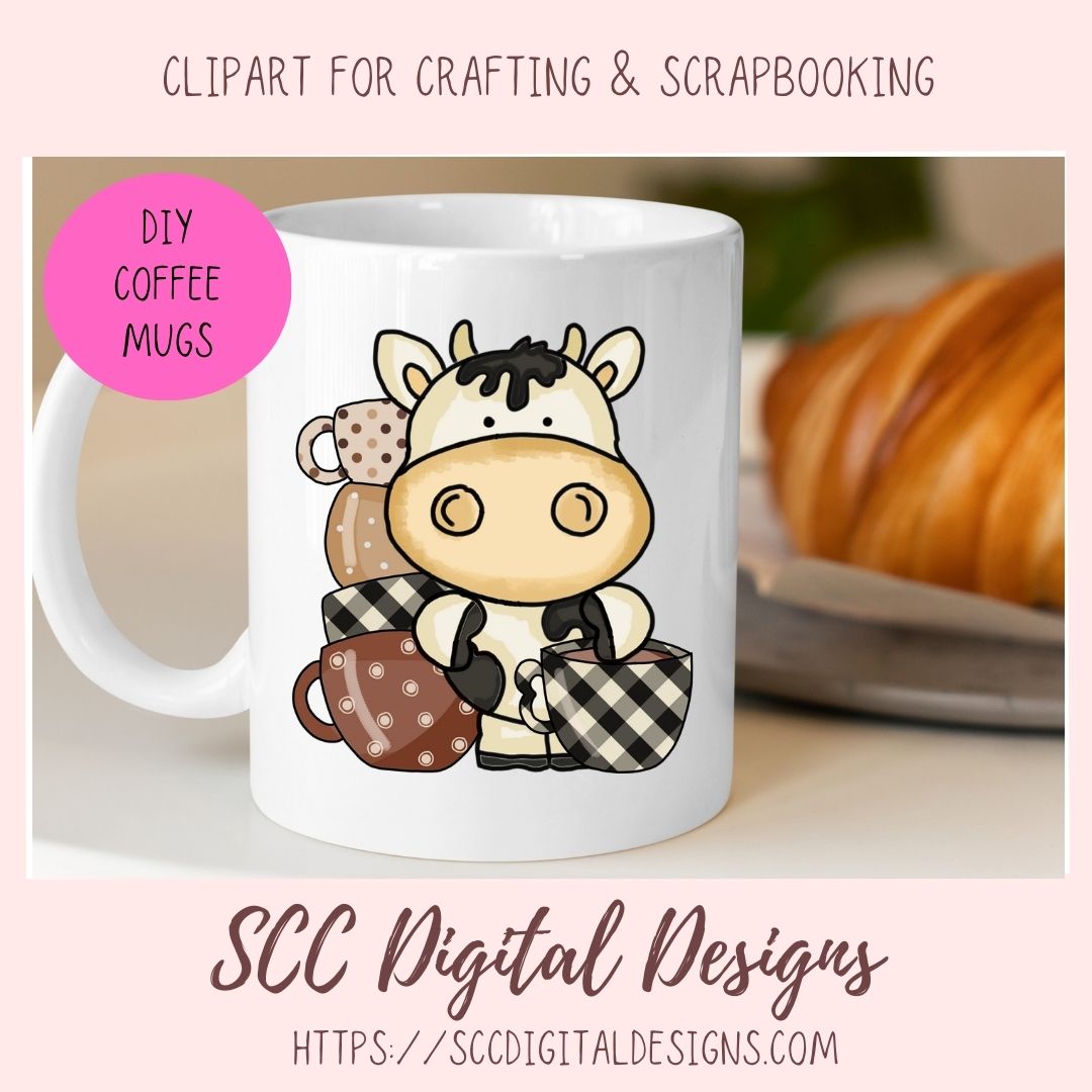 Barista Cows PNG, Black and White Coffee Cow for Stickers for Girlfriend, Cow Clipart for T-Shirt for Women, Coffee Lover Scrapbook Elements