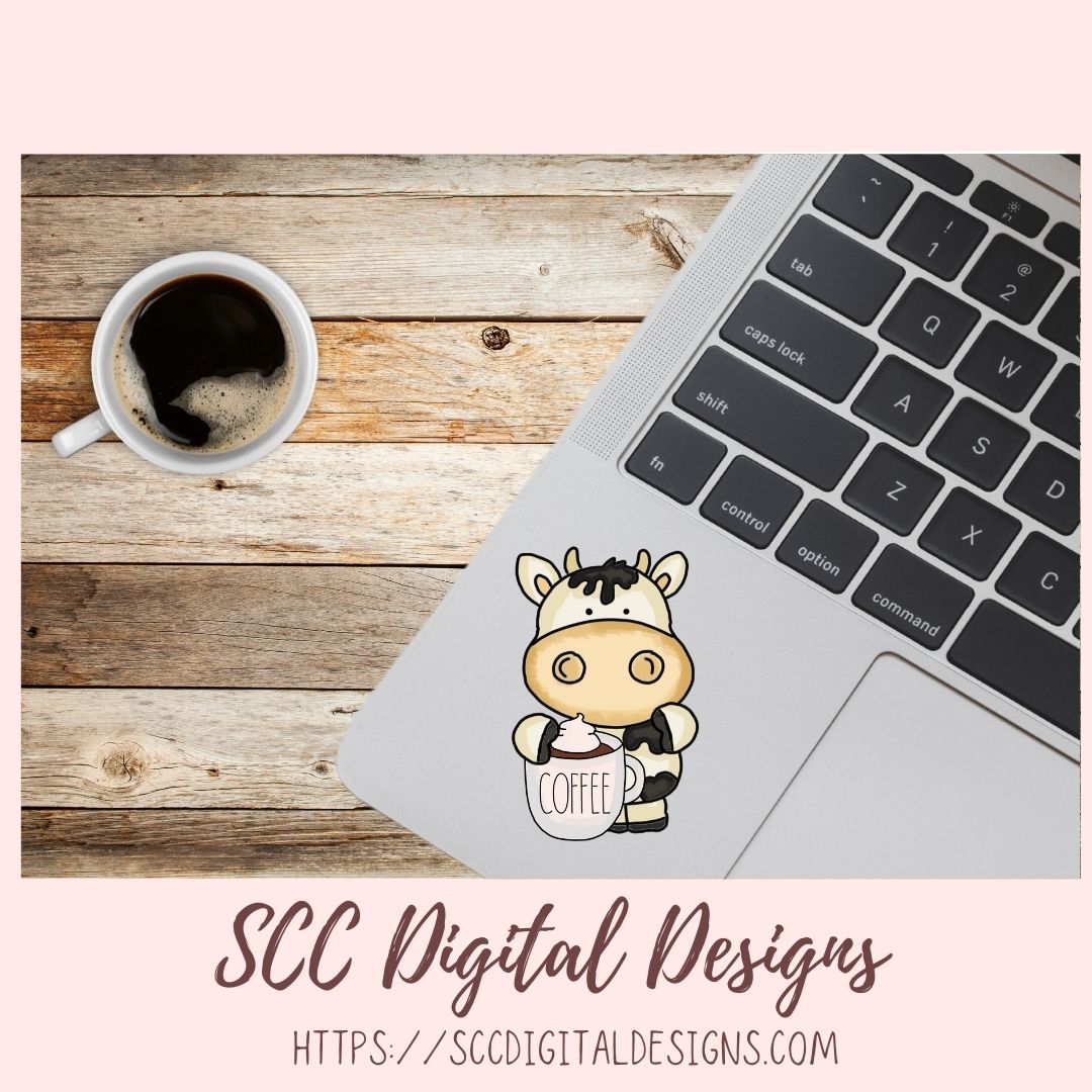 Barista Cows PNG, Black and White Coffee Cow for Stickers for Girlfriend, Cow Clipart for T-Shirt for Women, Coffee Lover Scrapbook Elements