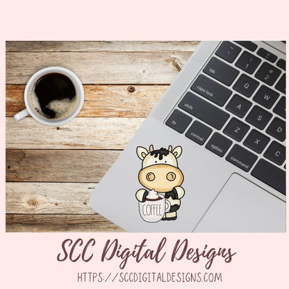 Barista Cows PNG, Black and White Coffee Cow for Stickers for Girlfriend, Cow Clipart for T-Shirt for Women, Coffee Lover Scrapbook Elements