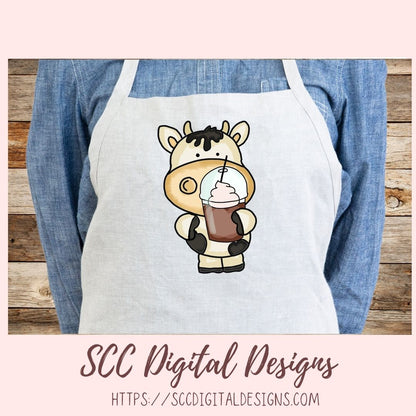 Barista Cows PNG, Black and White Coffee Cow for Stickers for Girlfriend, Cow Clipart for T-Shirt for Women, Coffee Lover Scrapbook Elements