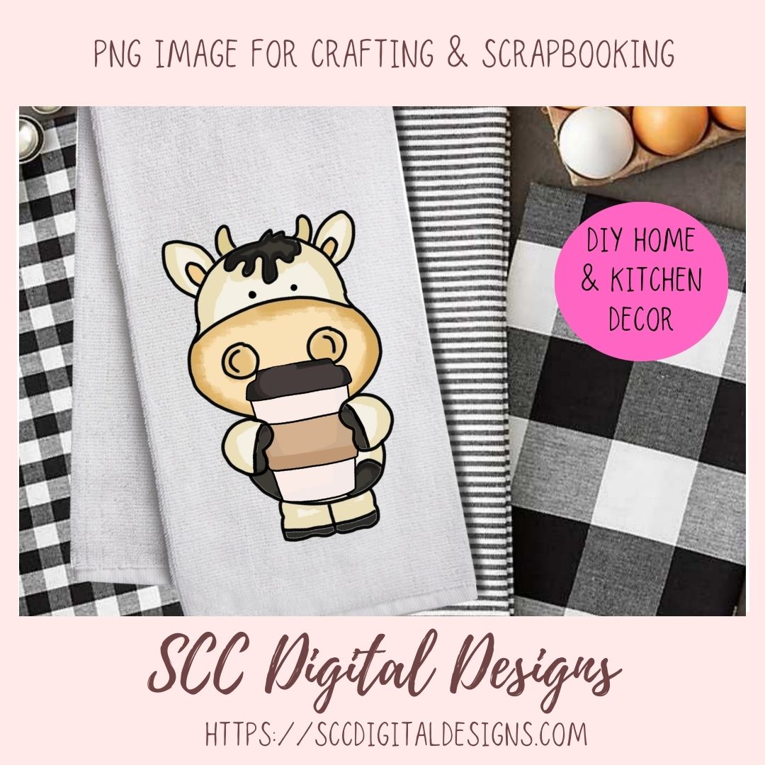 Barista Cows PNG, Black and White Coffee Cow for Stickers for Girlfriend, Cow Clipart for T-Shirt for Women, Coffee Lover Scrapbook Elements