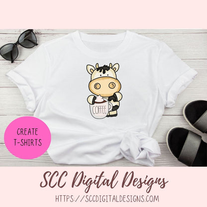 Barista Cows PNG, Black and White Coffee Cow for Stickers for Girlfriend, Cow Clipart for T-Shirt for Women, Coffee Lover Scrapbook Elements