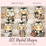 Barista Cows PNG, Black and White Coffee Cow for Stickers for Girlfriend, Cow Clipart for T-Shirt for Women, Coffee Lover Scrapbook Elements