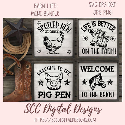Barn Life SVG Mini Bundle, Welcome to the Barn, Life is Better on the Farm, DIY Farmhouse Kitchen Wall Art, Rustic Front Porch Welcome Sign for Mom