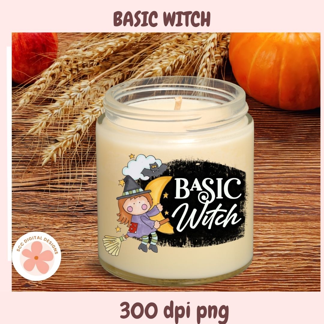 Basic Witch PNG, Cute Halloween Witch Clipart, Whimsical Fall Sublimation Design for Shirts, Mugs, Stickers & DIY Crafts