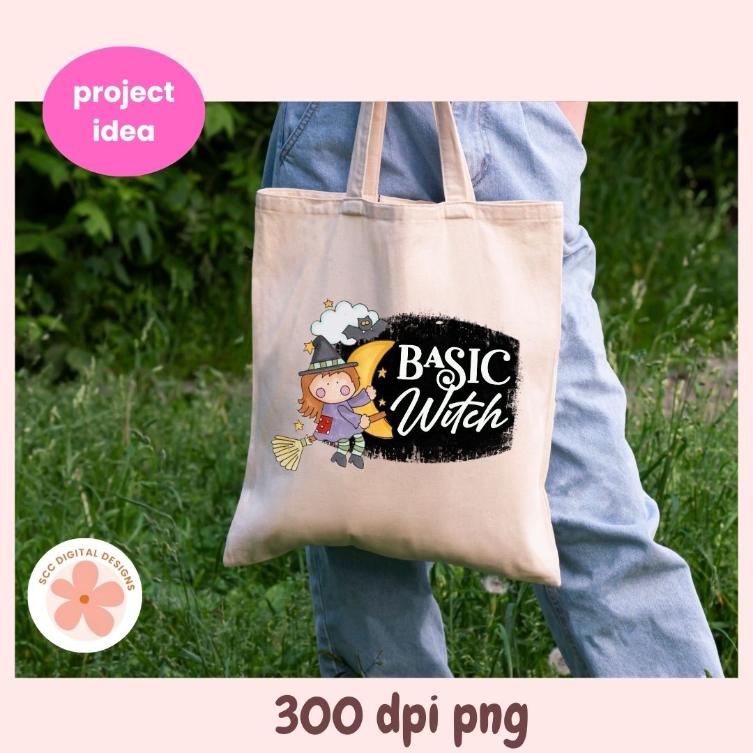 Basic Witch PNG, Cute Halloween Witch Clipart, Whimsical Fall Sublimation Design for Shirts, Mugs, Stickers & DIY Crafts