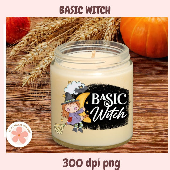 Basic Witch PNG, Cute Halloween Witch Clipart, Whimsical Fall Sublimation Design for Shirts, Mugs, Stickers & DIY Crafts