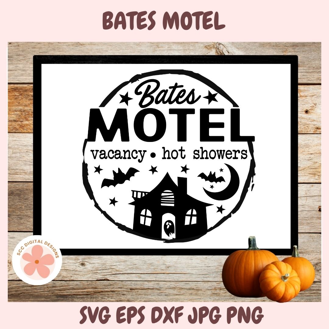 Bates Motel Halloween SVG | Vacancy & Hot Showers Funny Halloween Cut File for T-Shirts, Signs & Farmhouse Decor