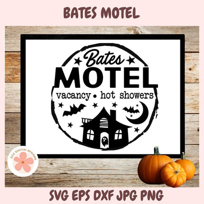 Bates Motel Halloween SVG | Vacancy & Hot Showers Funny Halloween Cut File for T-Shirts, Signs & Farmhouse Decor