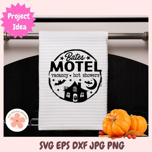 Bates Motel Halloween SVG | Vacancy & Hot Showers Funny Halloween Cut File for T-Shirts, Signs & Farmhouse Decor