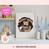 Bearly Awake Coffee Bear Clipart – Whimsical PNG for Sublimation, Digital Stickers, Scrapbooking & Paper Crafts
