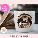 Bearly Awake Coffee Bear Clipart – Whimsical PNG for Sublimation, Digital Stickers, Scrapbooking & Paper Crafts