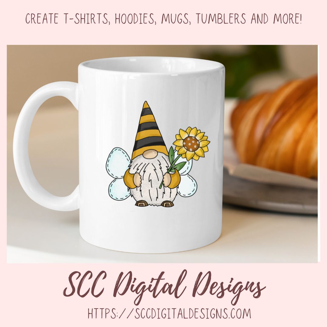 Bee gnome png files for wind spinners, sunflower gnome sublimation designs for shirts png designs, garden gnome clip art for commercial use