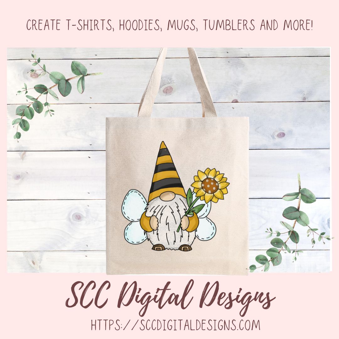 Bee gnome png files for wind spinners, sunflower gnome sublimation designs for shirts png designs, garden gnome clip art for commercial use