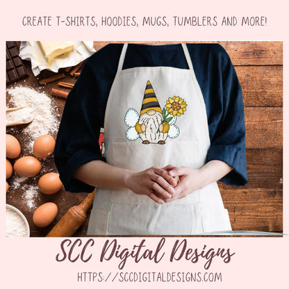 Bee gnome png files for wind spinners, sunflower gnome sublimation designs for shirts png designs, garden gnome clip art for commercial use