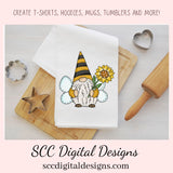 Bee gnome png files for wind spinners, sunflower gnome sublimation designs for shirts png designs, garden gnome clip art for commercial use