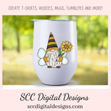 Bee gnome png files for wind spinners, sunflower gnome sublimation designs for shirts png designs, garden gnome clip art for commercial use