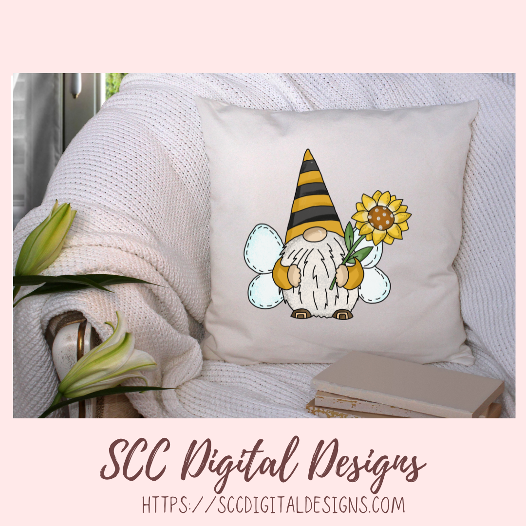 Bee gnome png files for wind spinners, sunflower gnome sublimation designs for shirts png designs, garden gnome clip art for commercial use