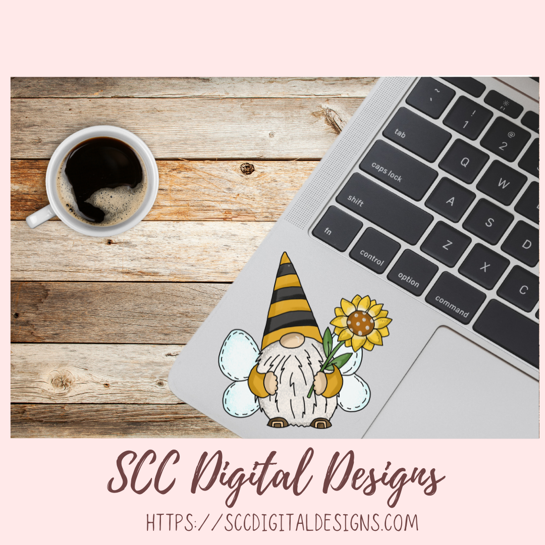 Bee gnome png files for wind spinners, sunflower gnome sublimation designs for shirts png designs, garden gnome clip art for commercial use