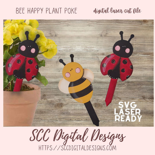 Bumble Bee and Ladybug Plant Stake SVG Bundle 2 designs in svg laser format