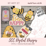 Bee Happy Set of 6 3D SVG for Glowforge and Laser Cutter Design, Bumble Bee, Beehive, Bee Happy Bumble Bee Tag, DIY Spring Magnet Designs, Instant Download Commerical Use Art