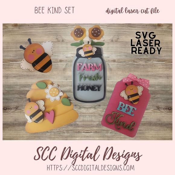 Bee Kind SVG Laser Ready Mini Bundle 4 designs in svg laser cutter format