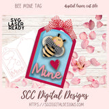 Bee Mine 3D Tag SVG for Glowforge and Laser Cutter Design, Bumble Bee & a Heart on a Cute Wood Tag, DIY Valentine Gift Tags, Instant Download Commerical Use Art